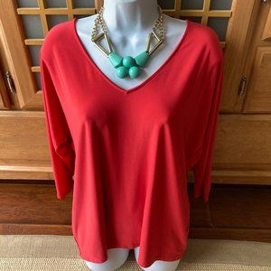Chico's Orange Red V Neck Wedge 3/4 Sleeve Blouse 2  (Large 12)